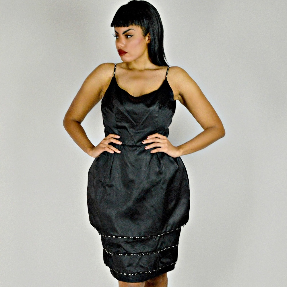 40s Black Satin Tulip Dress,  Womens Christmas Party New Years Eve